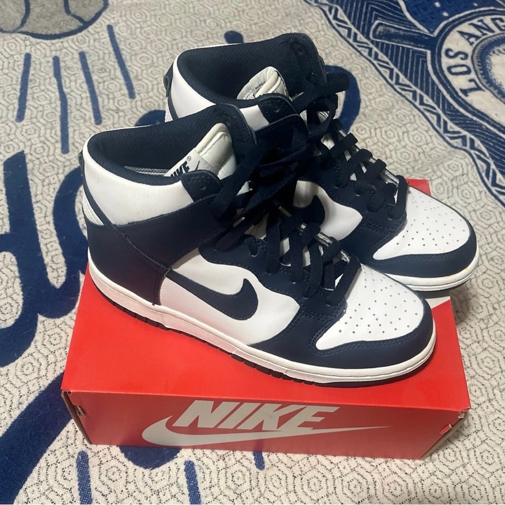 Nike Navy Blue and White High-Top Sneakers